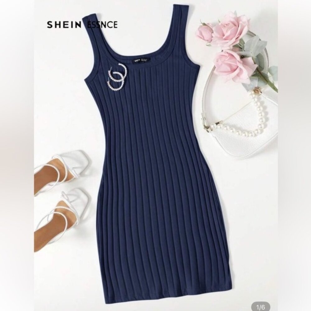SHEIN Blue Ribbed Bodycon Mini Dress Cocktail size medium